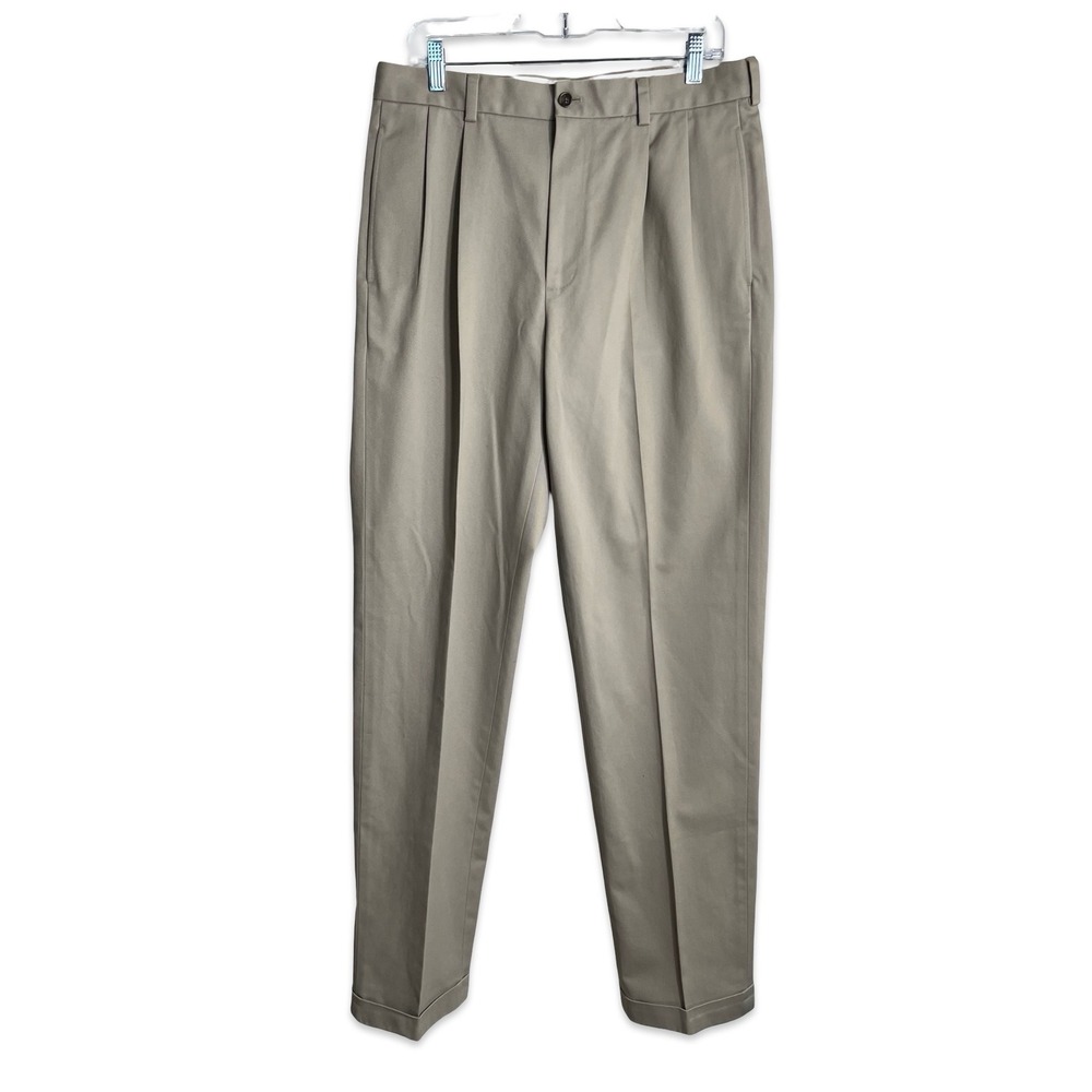Brooks Brothers Advantage Chino Elliot Pleated Khaki Pants 34x36 Tan Cuffed
